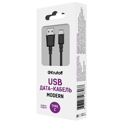 Krutoff Modern Кабель USB - USB Type-C  1м, черный   15166 33598 - фото 551846