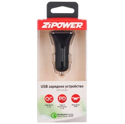 Zipower Pm6647 АЗУ  USB QC3.0+Type-C Fast Charge, 3.1A, 18W, черный - фото 552216
