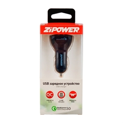 Zipower Pm6648 АЗУ  2 USB 4.8A+USB QC3.0, 18W, черный - фото 552217