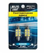 Avs Sv012 T11 Лампа салона диодная белая  6SMD 5050, 36мм, к-т 2 шт 16976